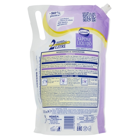 milmil Sapone Liquido Talco & Iris Ricarica Universale Ecologica 2 Litri